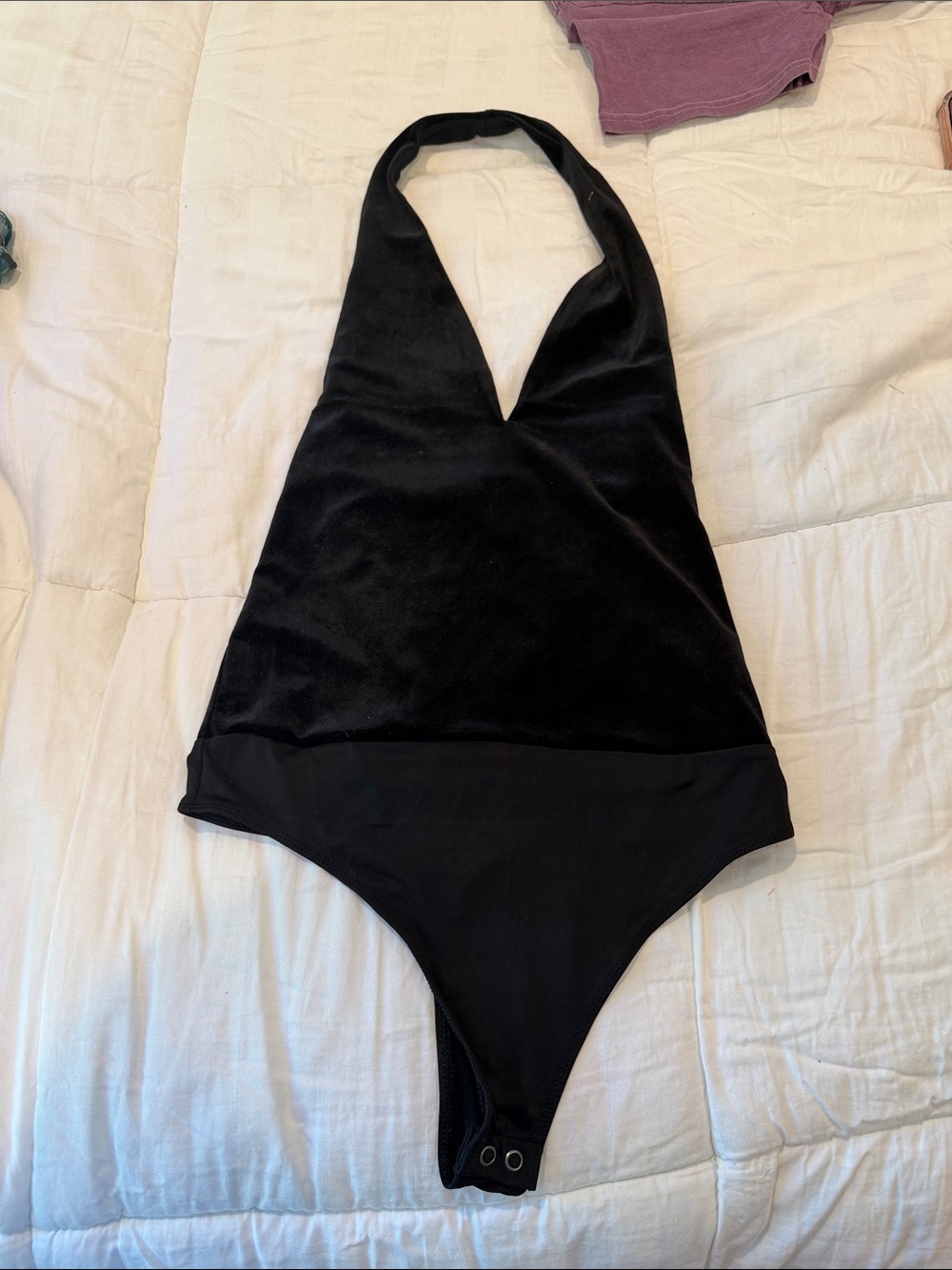 Express Black Halter One-Piece Velvet Bodysuit